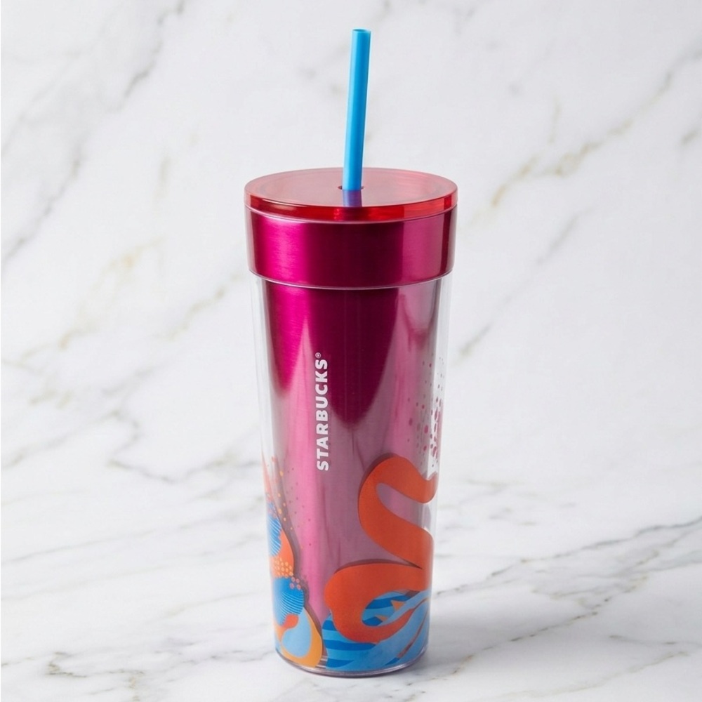 NWT Starbucks 2024 Summer Magenta Floral Stainless Steel Grande Tumbler 16oz